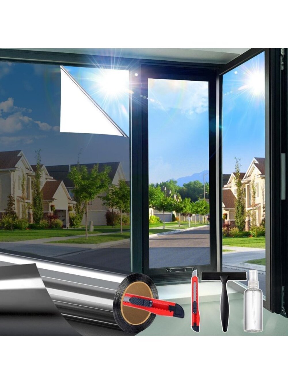 Reflective One-Way Window Privacy Film - UV Blocking Tint for Home & Office